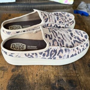 Hey Dude Slip-On Sneakers in Pink Leopard and White Platform